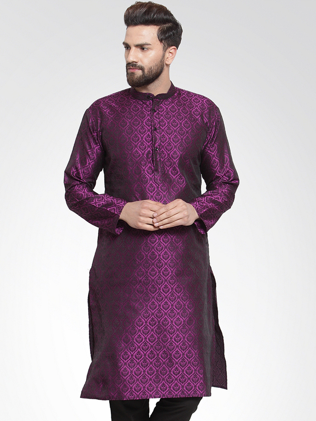 

Jompers Men Purple Woven Design Straight Kurta