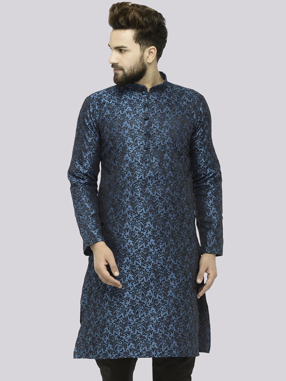 

Jompers Men Green & Black Woven Design Straight Kurta