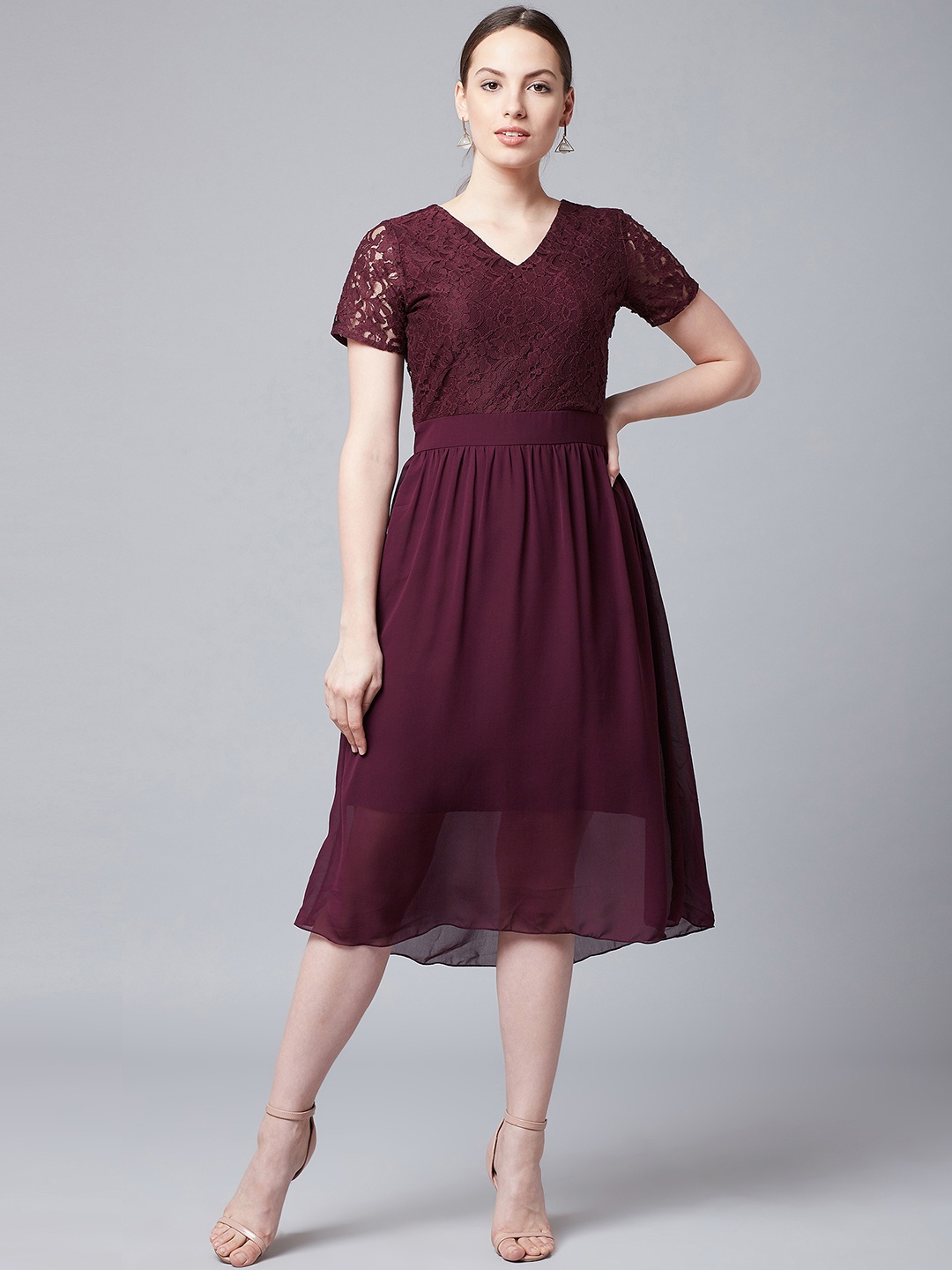 

Athena Women Burgundy Fit and Flare Dress