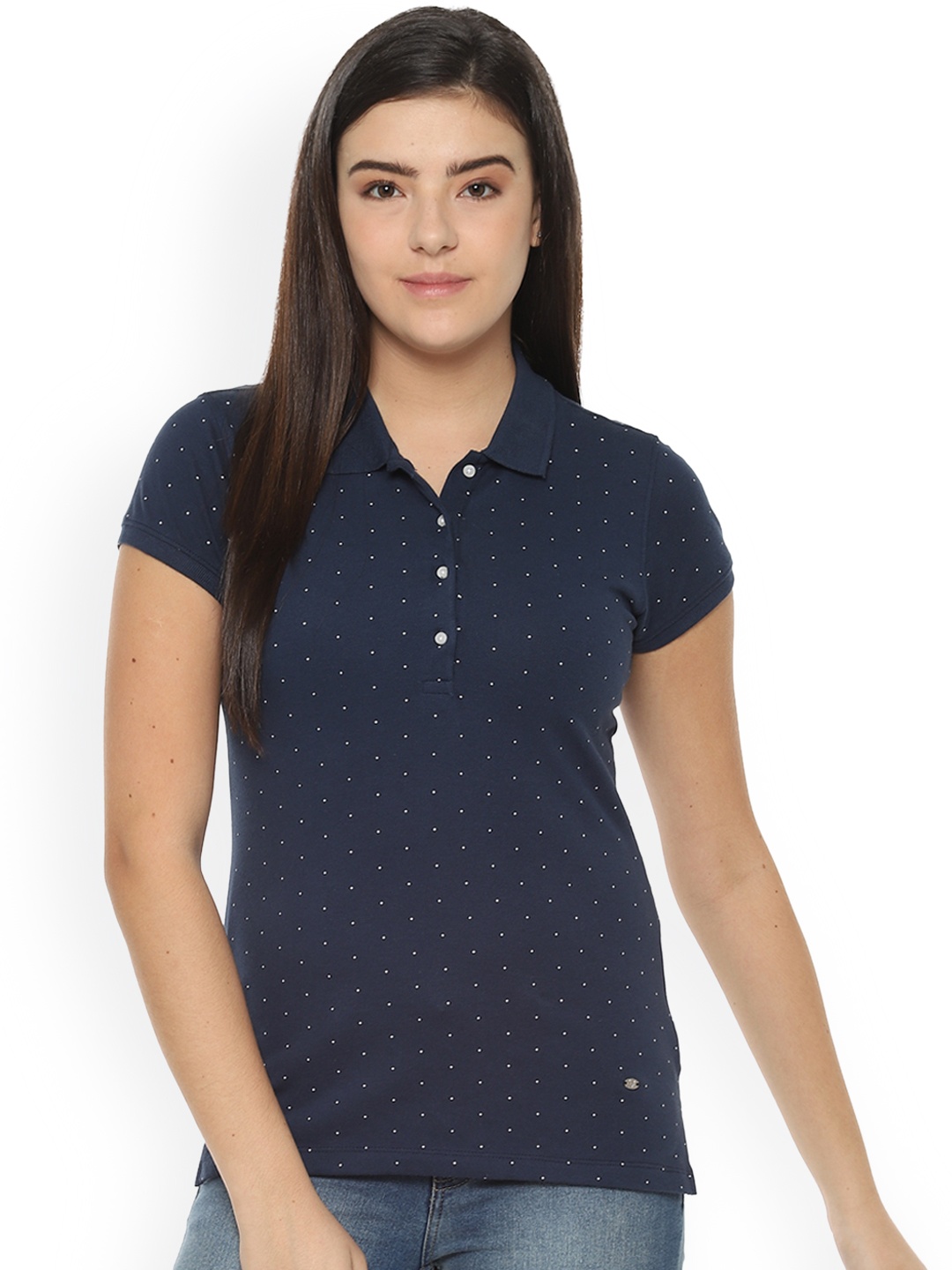 

Allen Solly Woman Women Navy Blue Printed Polo Collar T-shirt