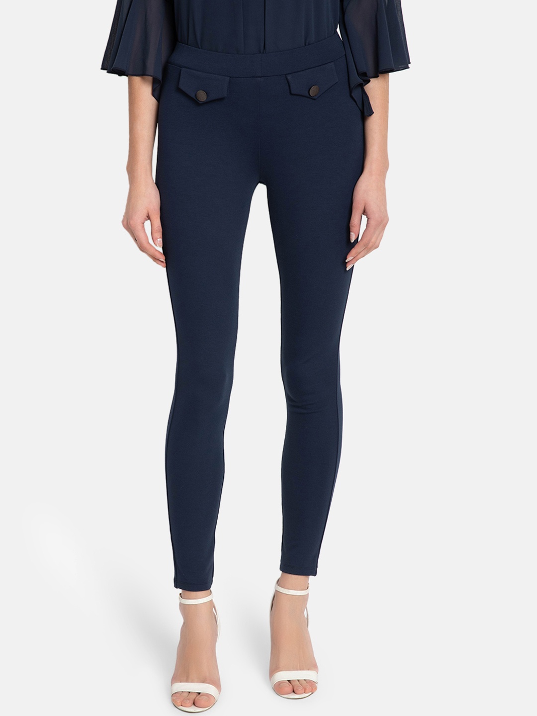 Kazo Women Navy Blue Solid Skinny-Fit Jeggings