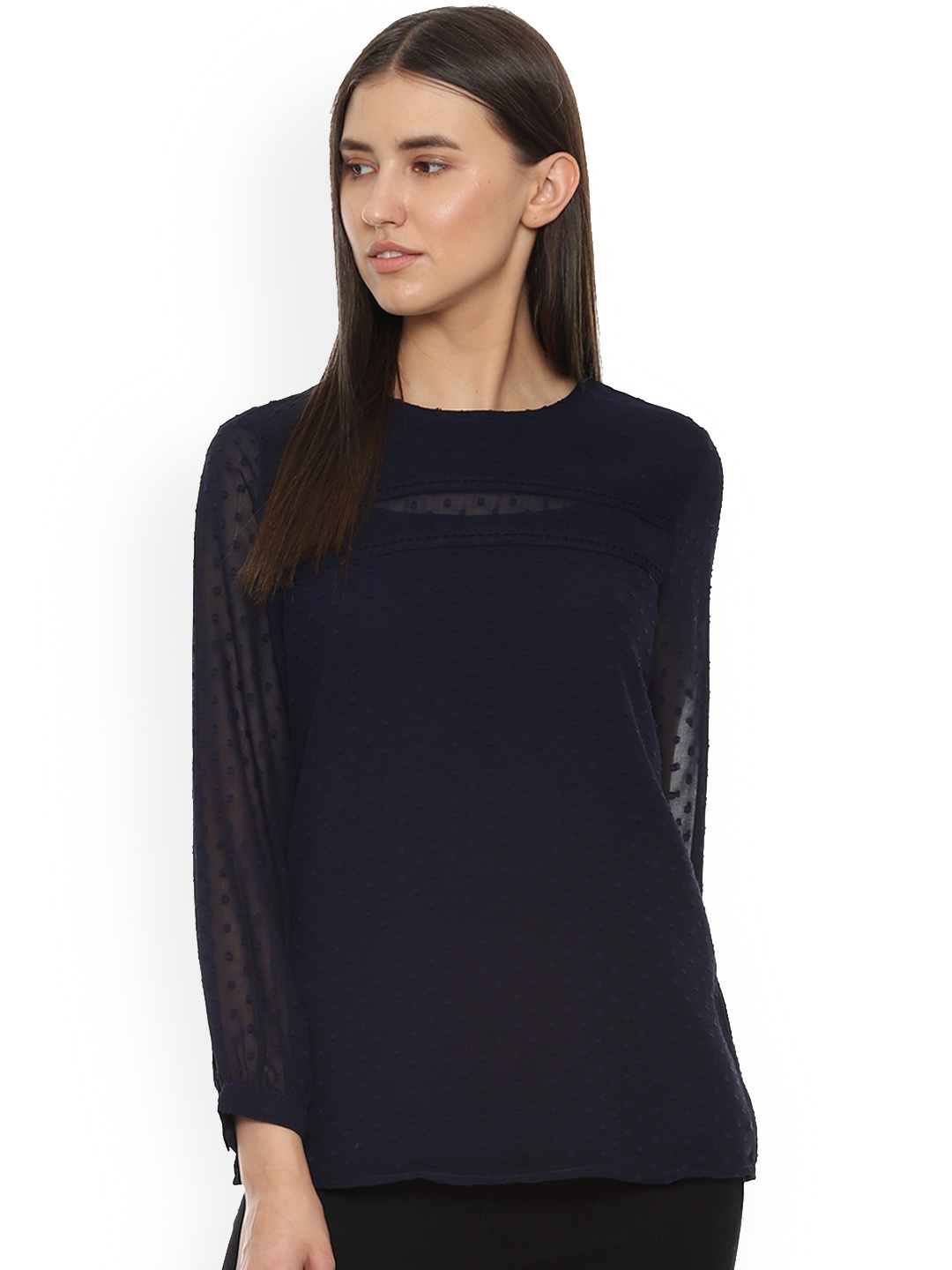

Van Heusen Woman Navy Blue Self Design Top