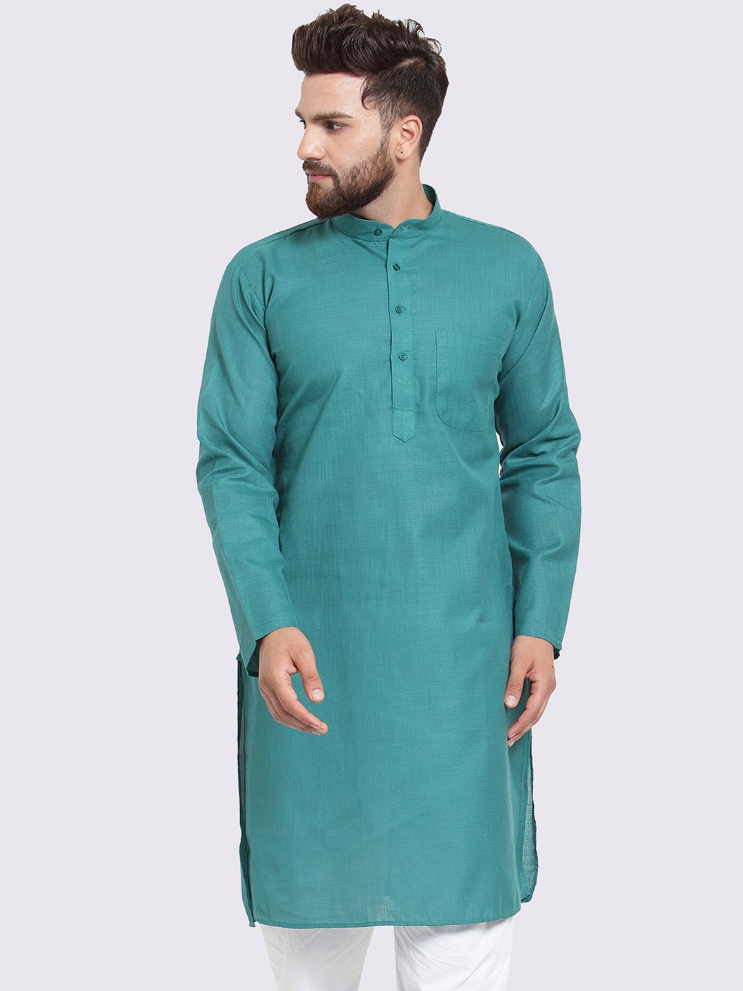 

Jompers Men Sea Green Solid Straight Kurta