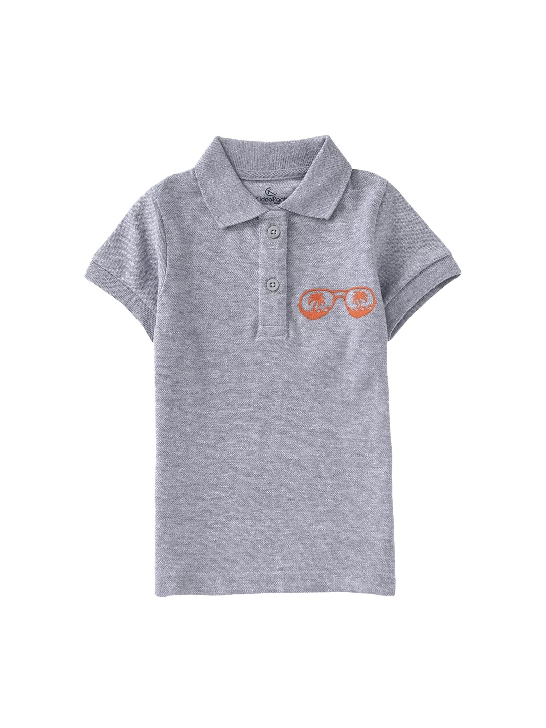 

KiddoPanti Girls Grey Melange Solid Polo Collar Pure Cotton T-shirt