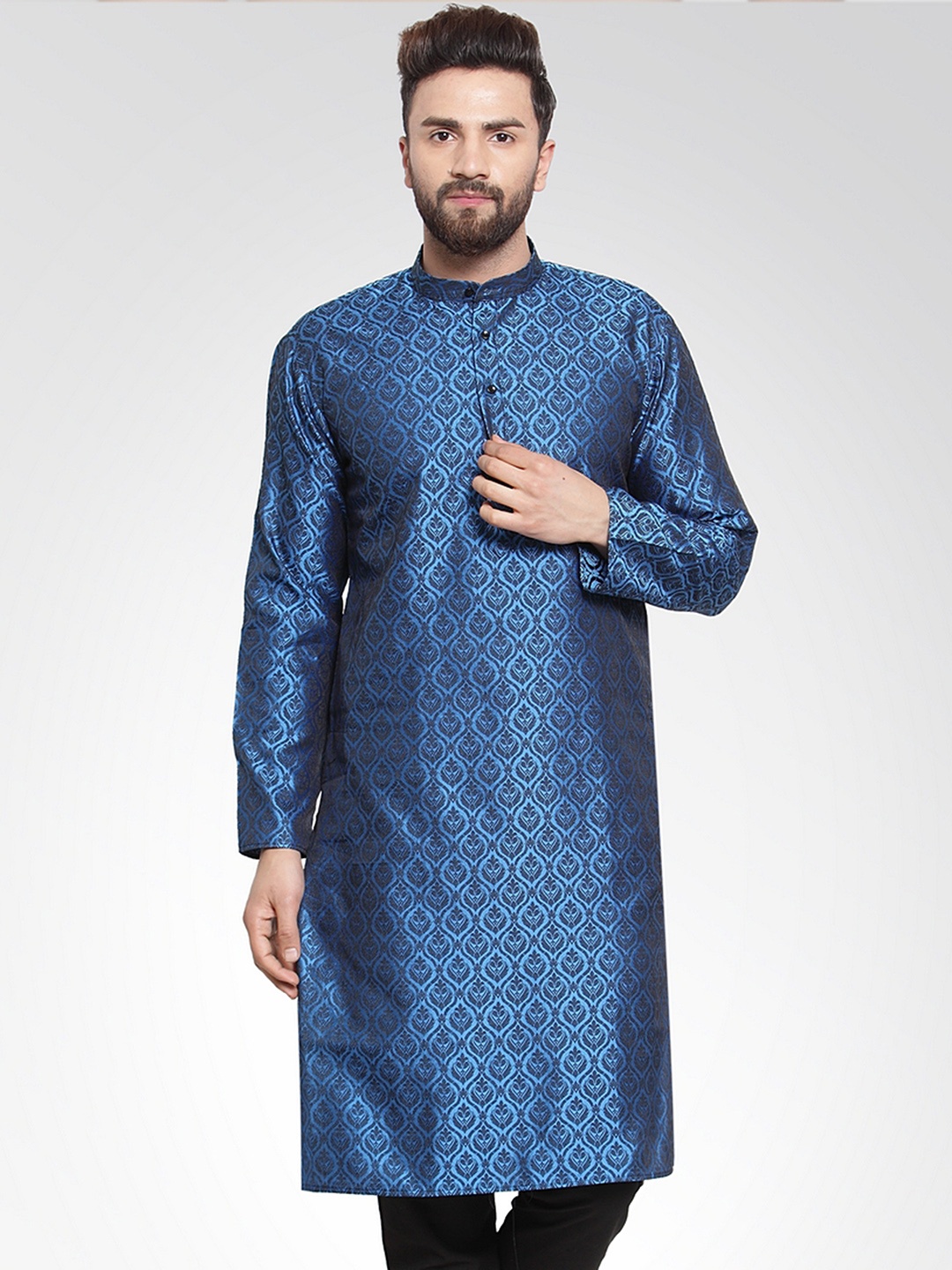 

Jompers Men Blue Woven Design Straight Kurta