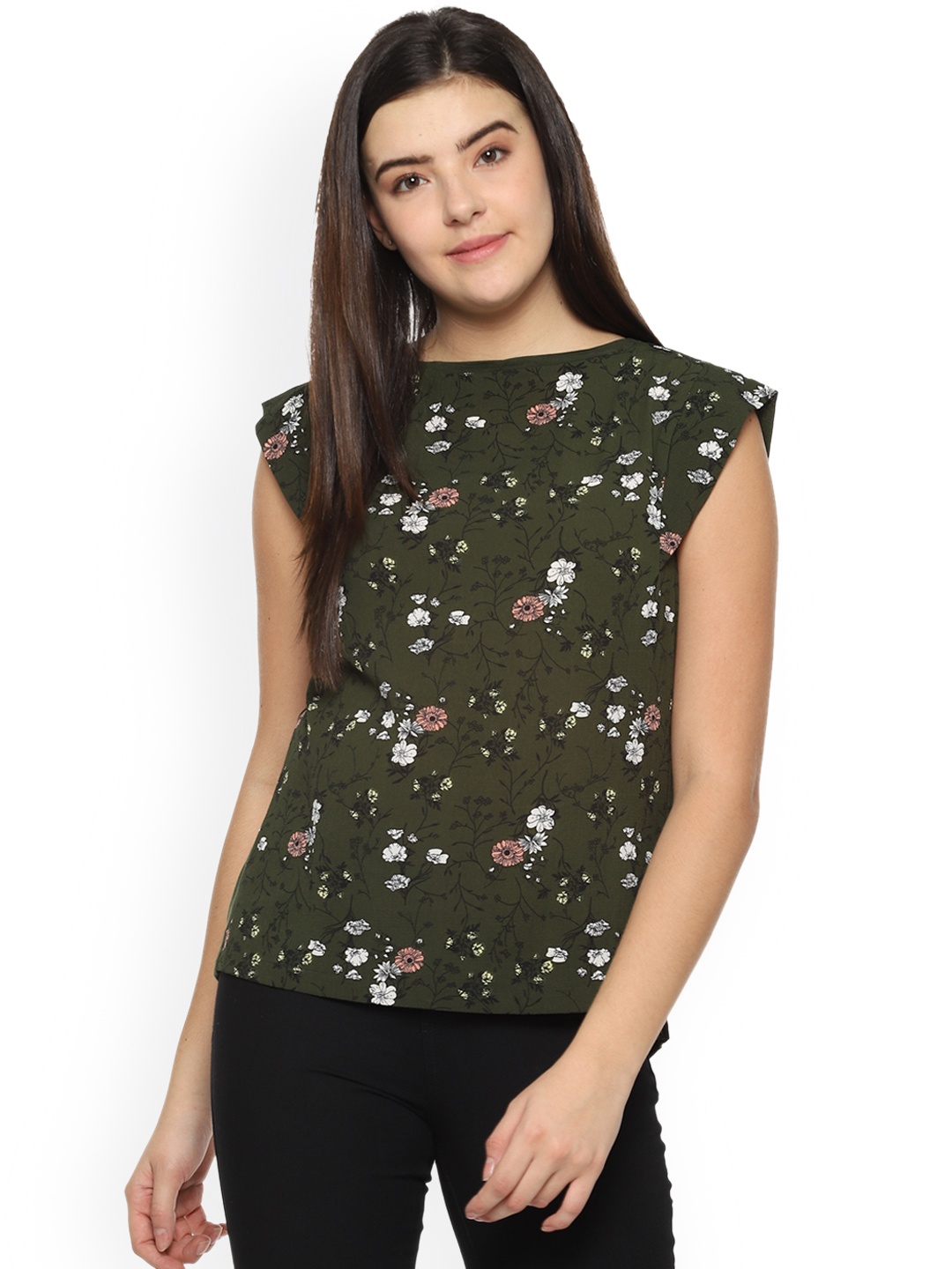 

Allen Solly Woman Olive Green Floral Printed Top