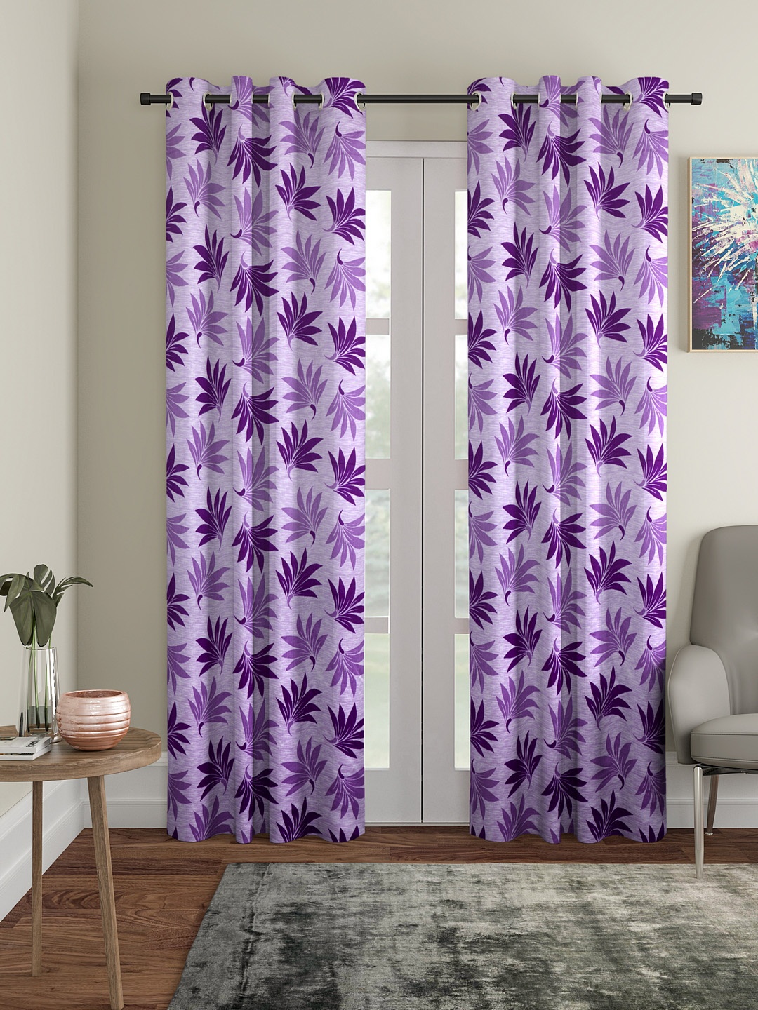 

Cortina Set of 2 Floral Printed Long Door Curtains, Purple