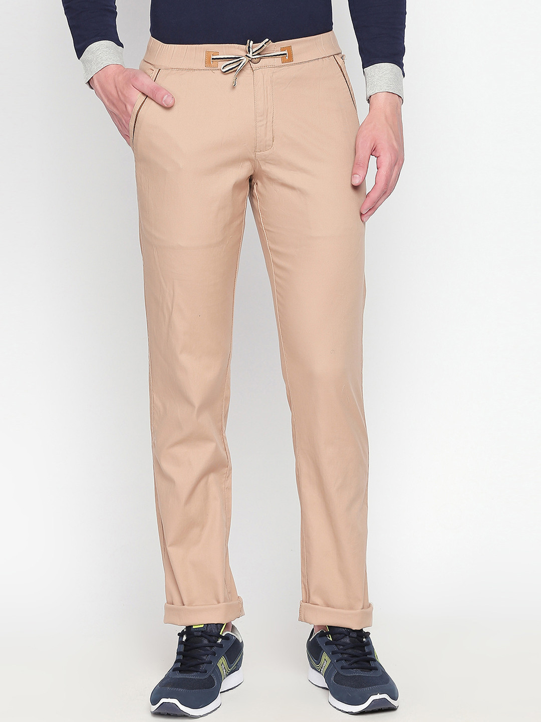 

beevee Men Beige Solid Straight-Fit Track Pants