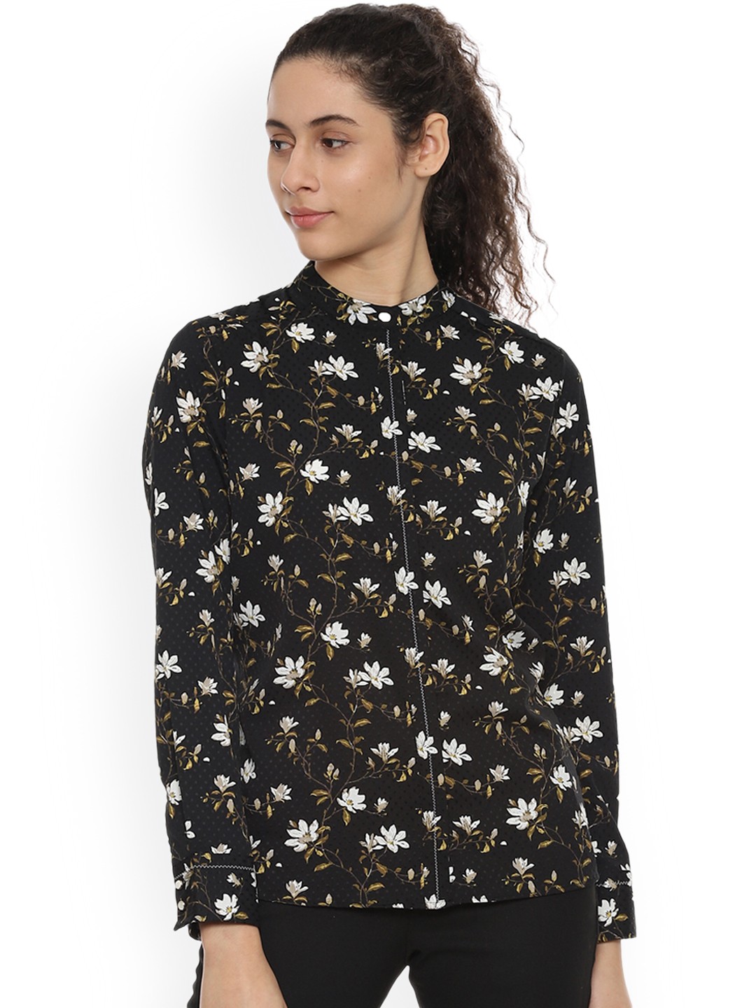 

Van Heusen Woman Black Regular Fit Printed Casual Shirt