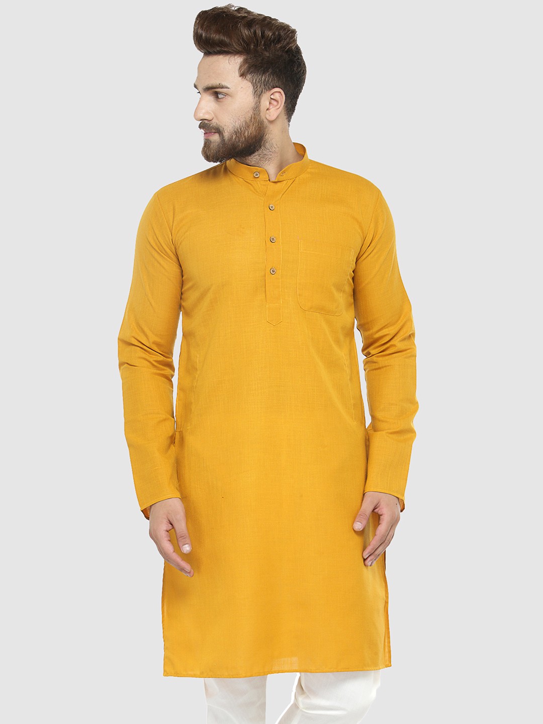 

Jompers Men Mustard Solid Straight Kurta