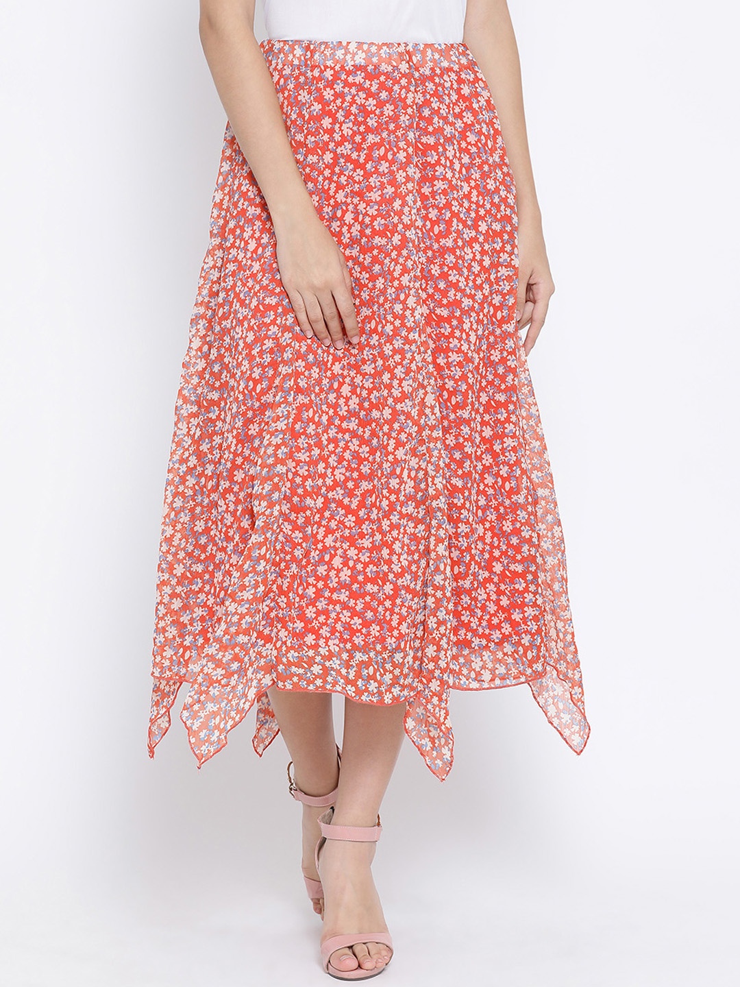 

Oxolloxo Women Orange Printed Flared Midi Skirt