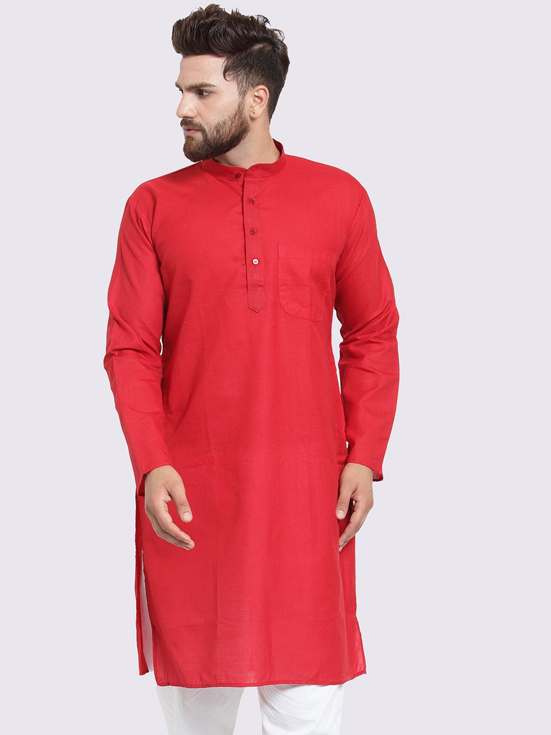 

Jompers Men Red Solid Straight Kurta