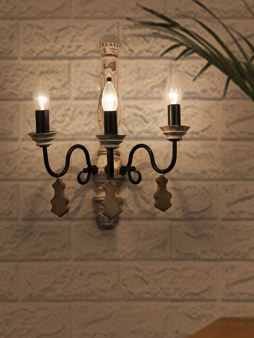 

Fos Lighting White & Black Chic French Country 3 Light Rustic Wallchiere