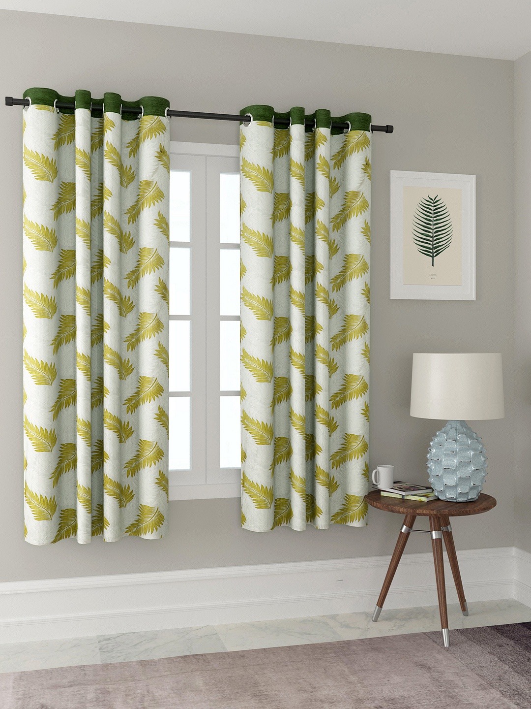 Cortina White & Green Set of 2 Window Curtains