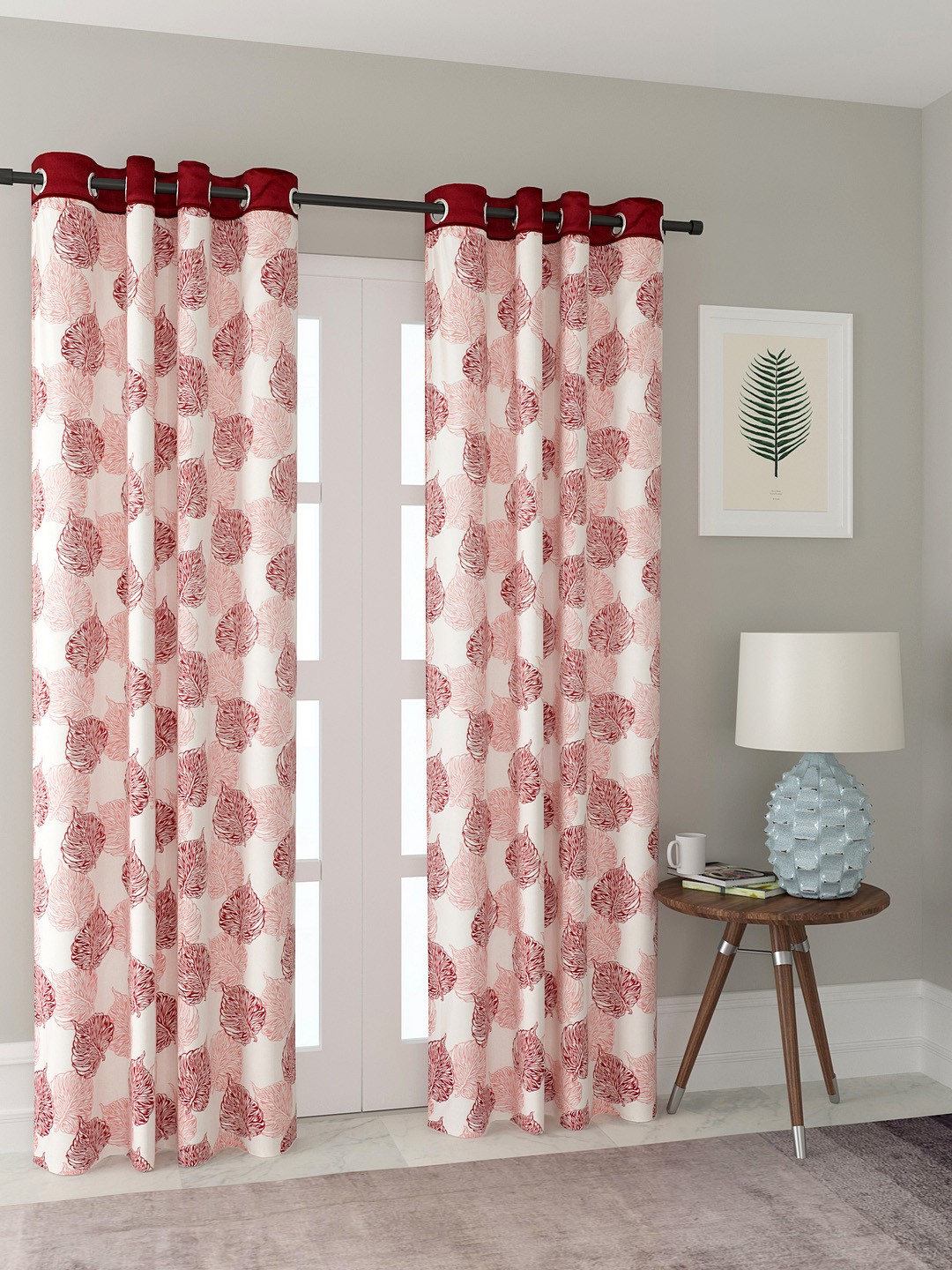 

Cortina Set of 2 Maroon & Off-White Printed Long Door Curtains