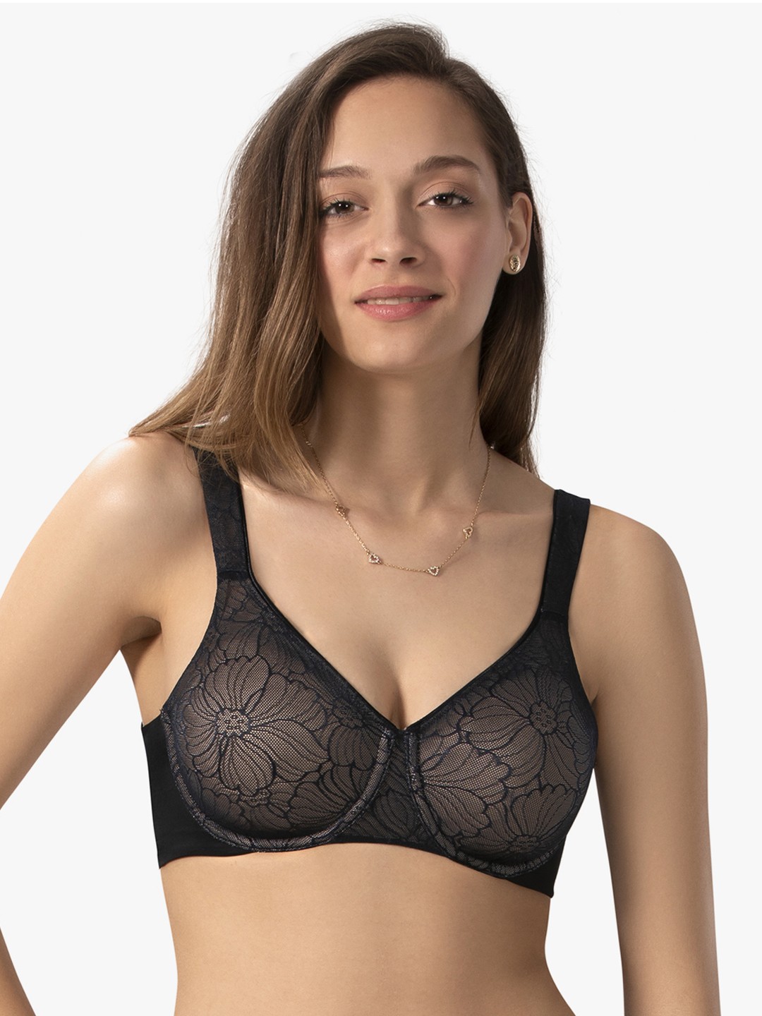 Amante Black Lace Underwired Non Padded Minimizer Bra 8903129216234