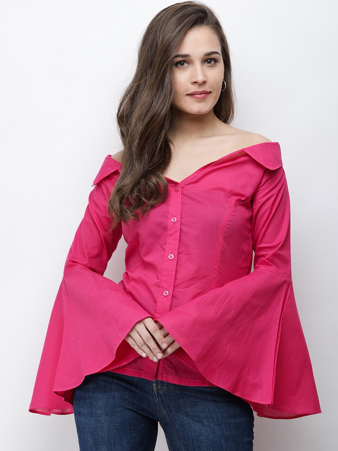 

Cation Women Magenta Solid Shirt Style Pure Cotton Top