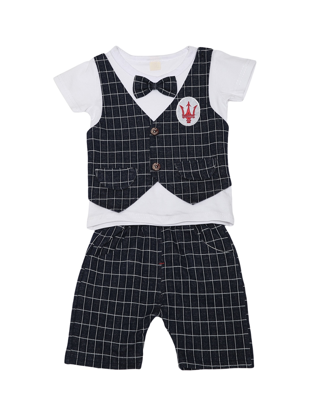 

Aj DEZInES Boys Blue Checked T-shirt with Shorts