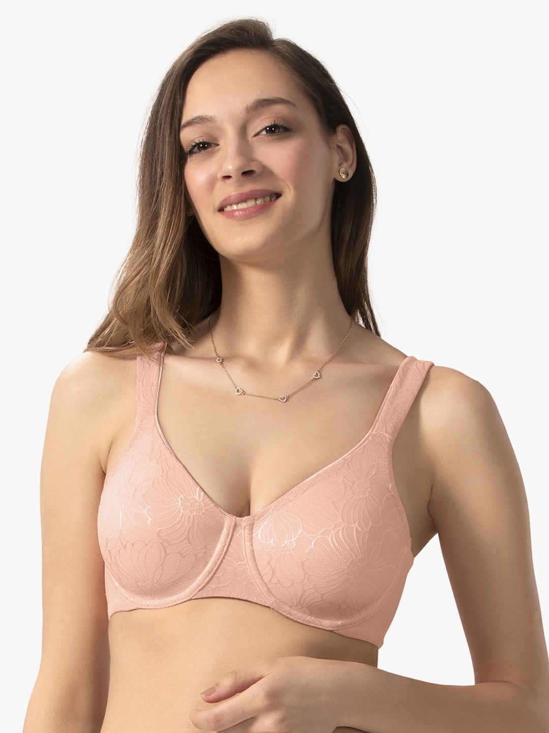 

Amante Non Padded Wired Sheer Lace Minimiser Bra - BRA71801, Pink