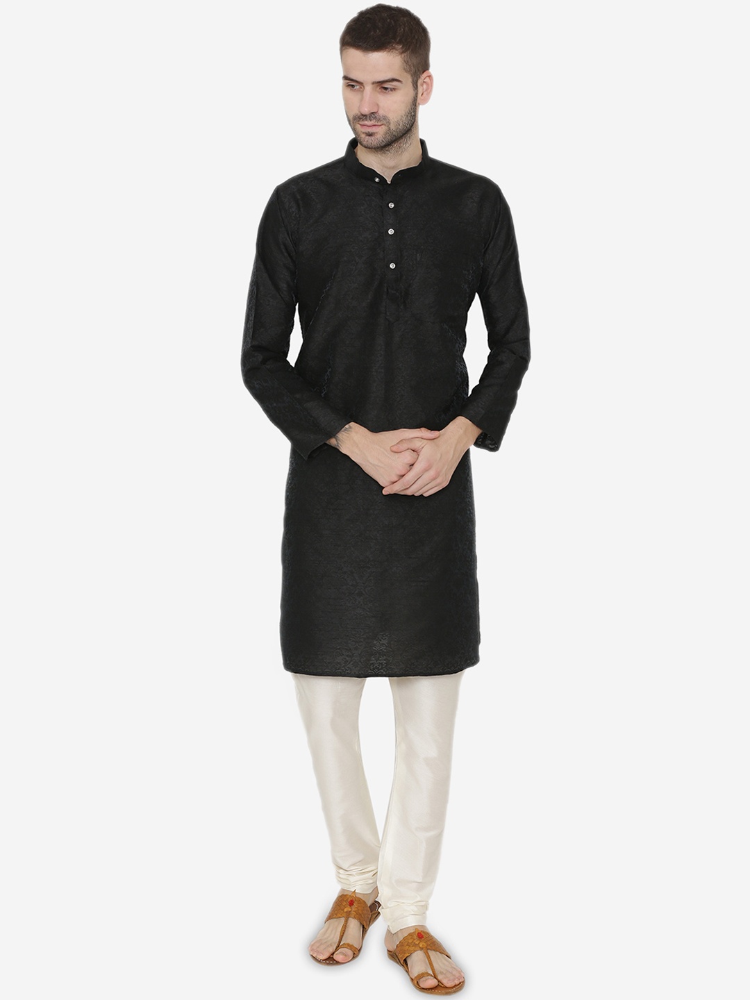 

Wintage Men Black Woven Design Straight Kurta