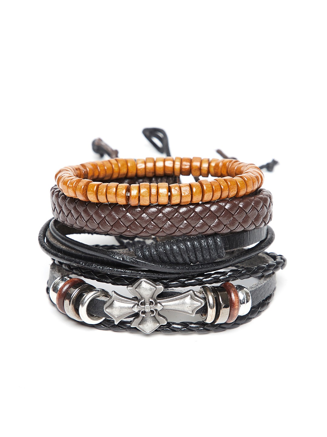 

Alvaro Castagnino Men Set of 4 Multicoloured Leather Wraparound Bracelets, Multi
