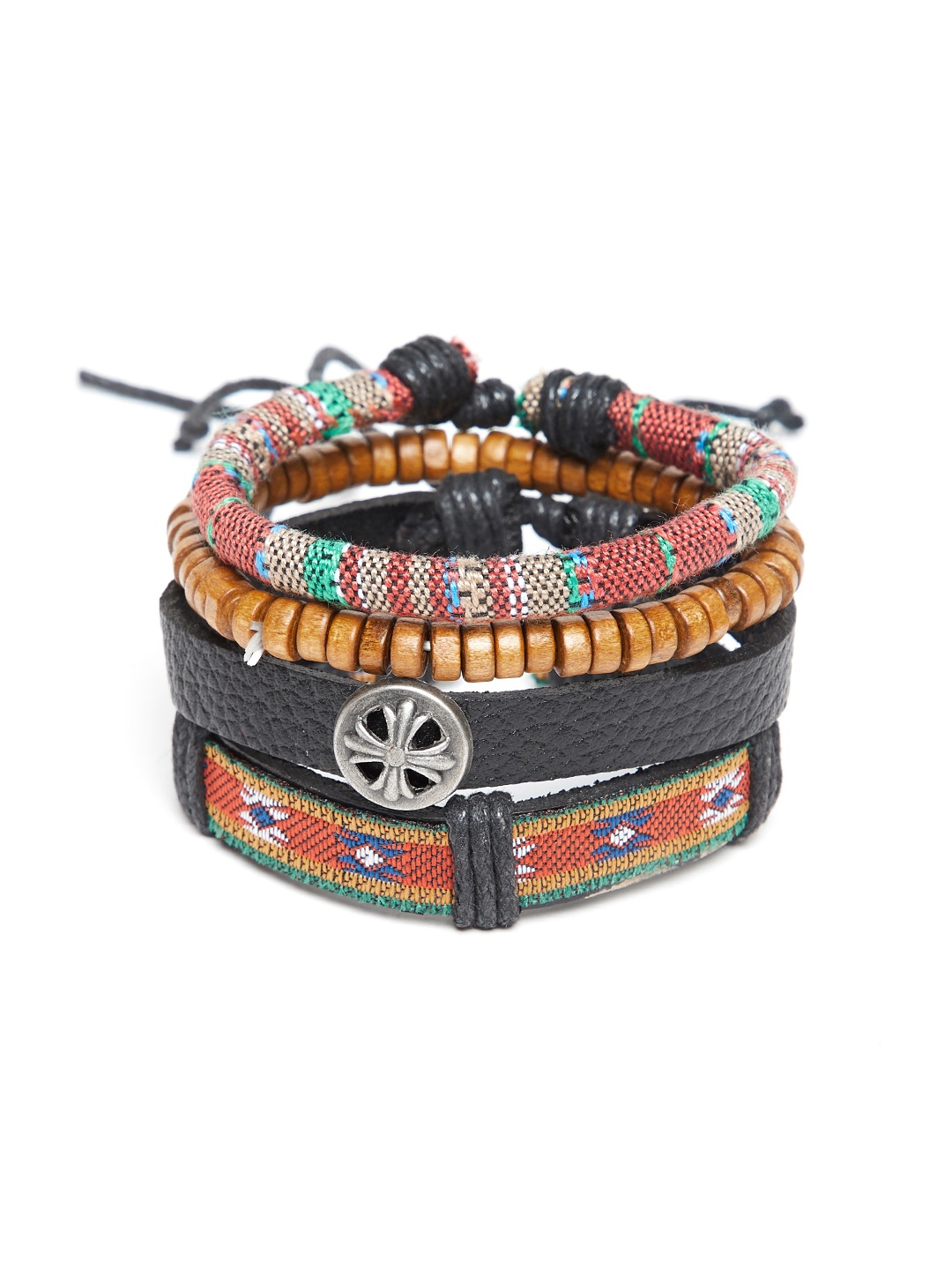 

Alvaro Castagnino Men Set of 4 Multicoloured Leather Wraparound Bracelets, Multi