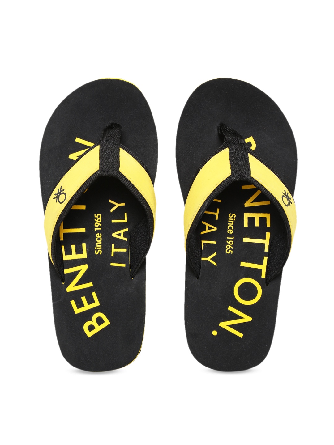 United Colors of Benetton Men Black & Yellow Printed Thong Flip-Flops