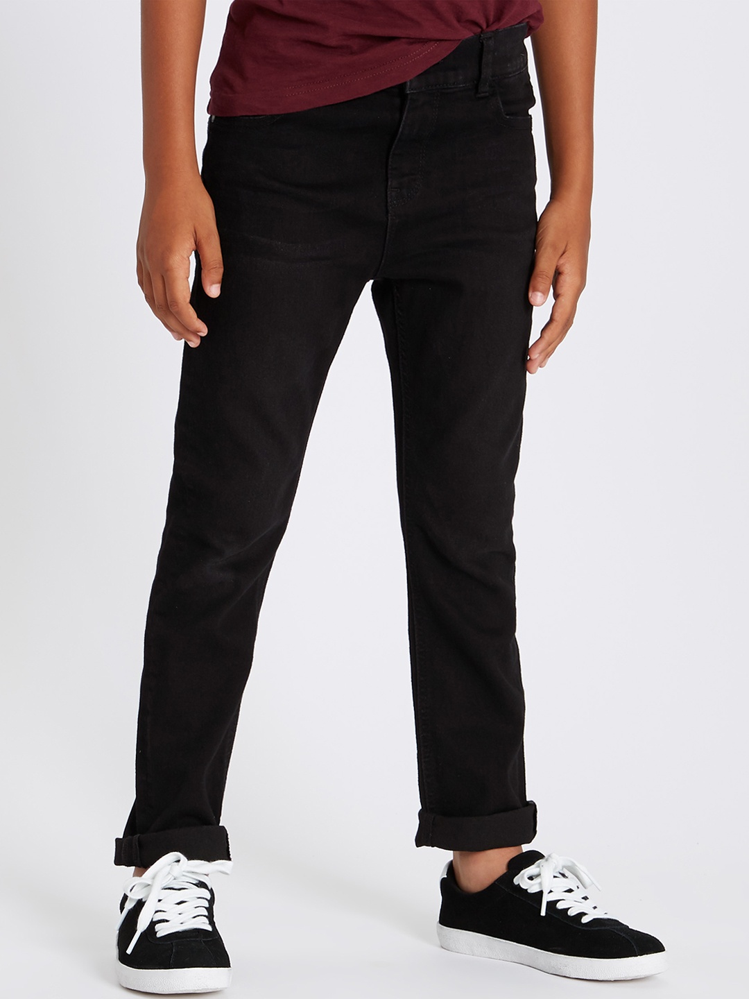

Marks & Spencer Boys Black Skinny Fit Mid-Rise Clean Look Stretchable Jeans
