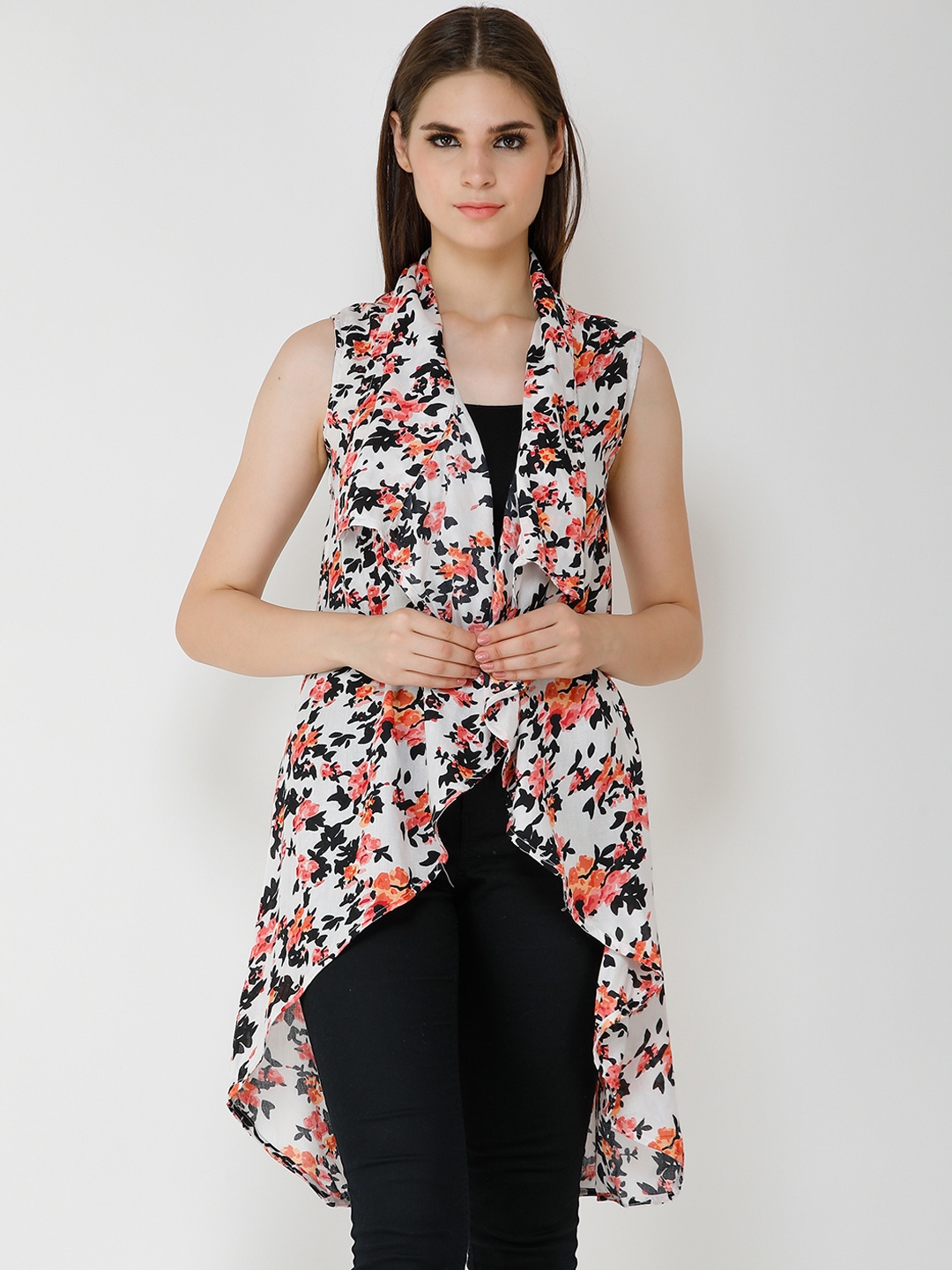 

Cation Women White & Black Printed Open Front Shrug