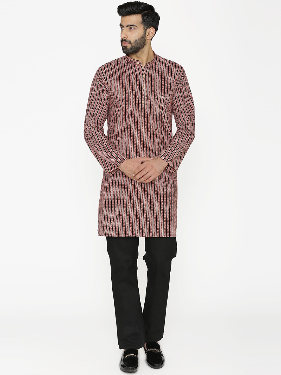 

Wintage Men Red & Black Striped Straight Kurta