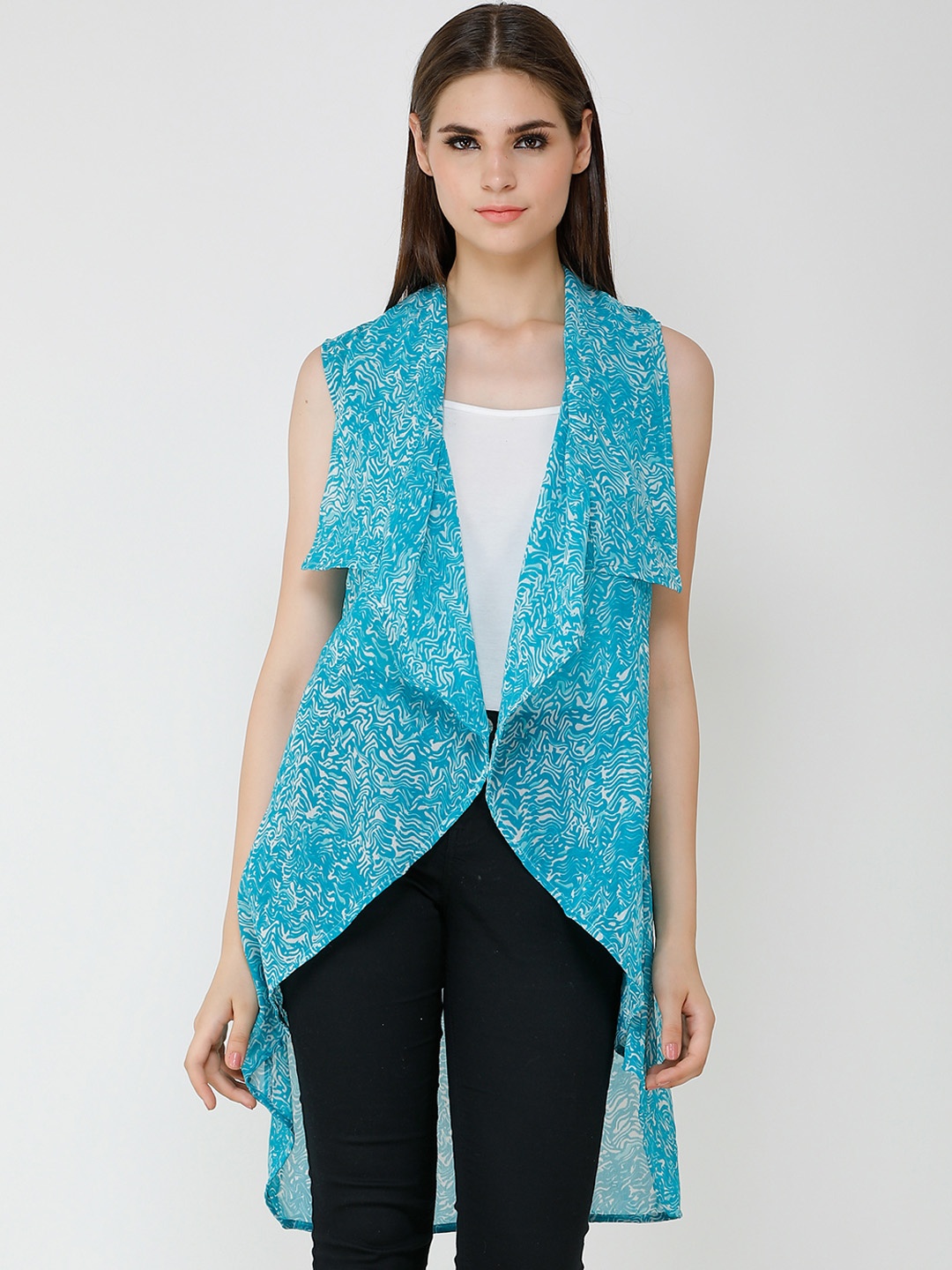 

Cation Women Blue Printed Open Front Shrug
