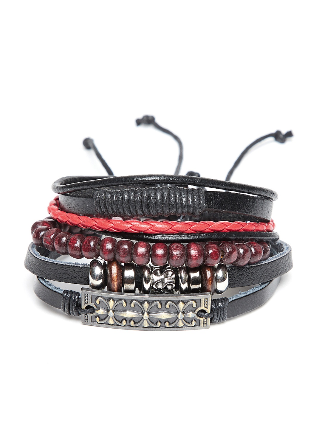 

Alvaro Castagnino Men Set Of 3 Black & Brown Leather Wraparound Bracelets