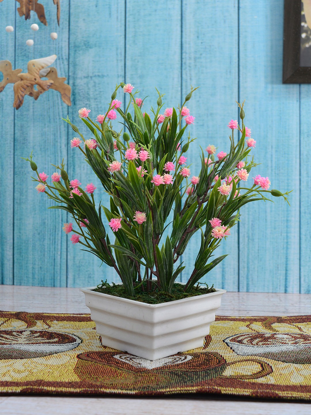 

fancy mart Pink Artificial Mini Carnation Grass Flower Plant Carnation Flowers with Pot