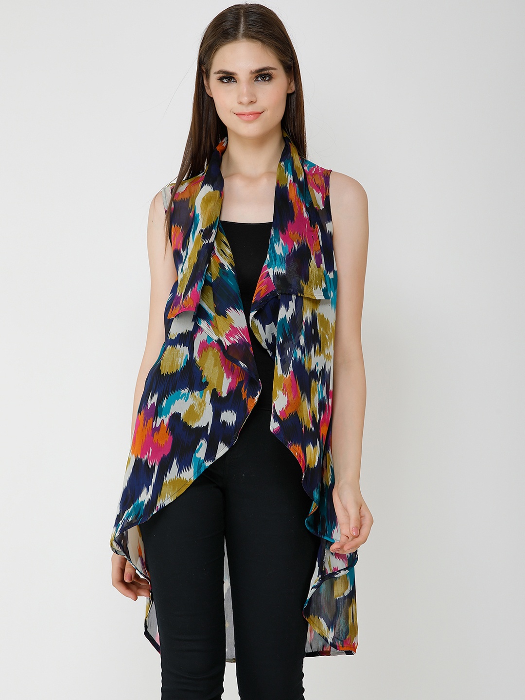 

Cation Women Navy Blue Printed Open Front Shrug