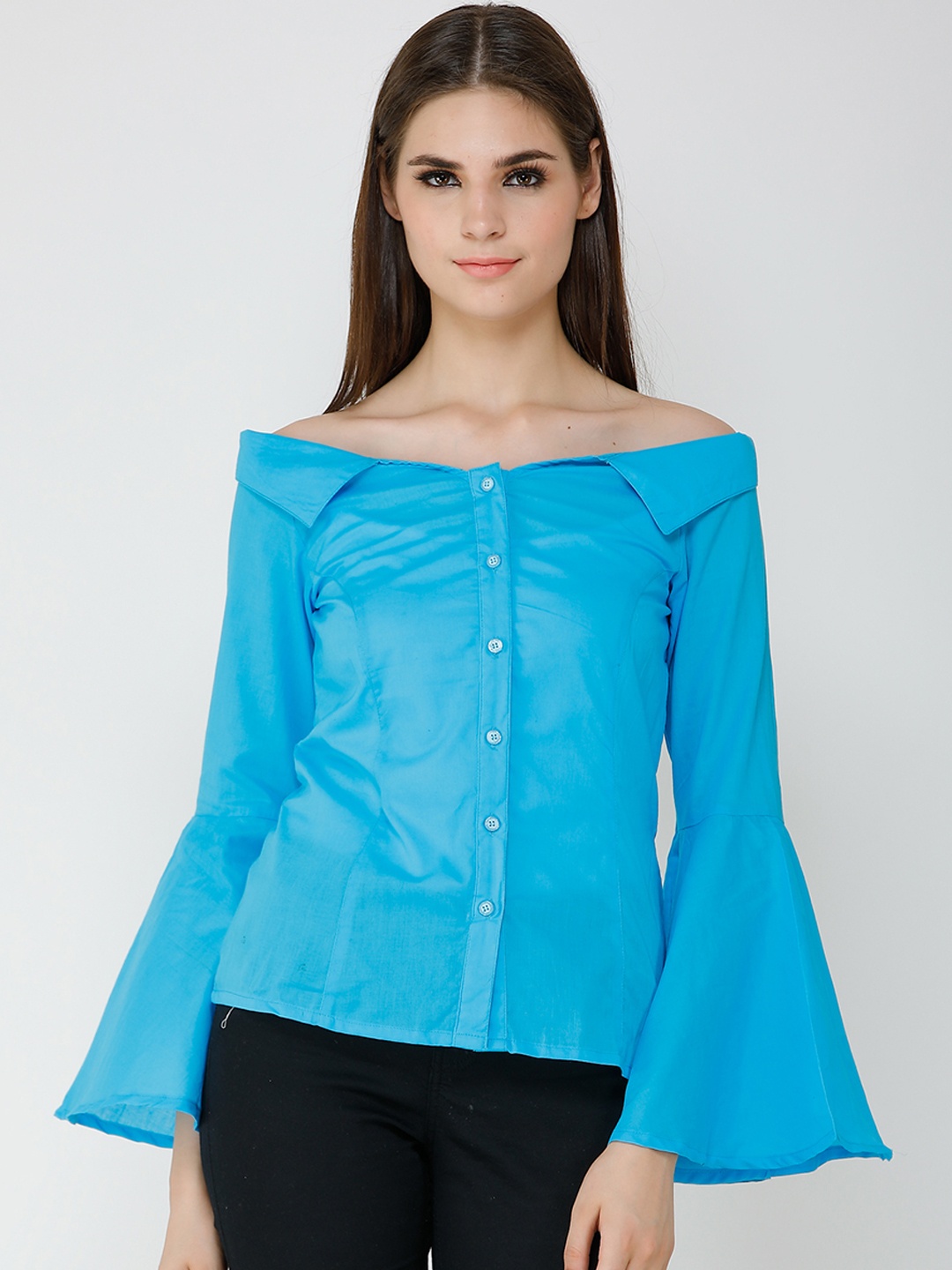 

Cation Women Blue Solid Shirt Style Top