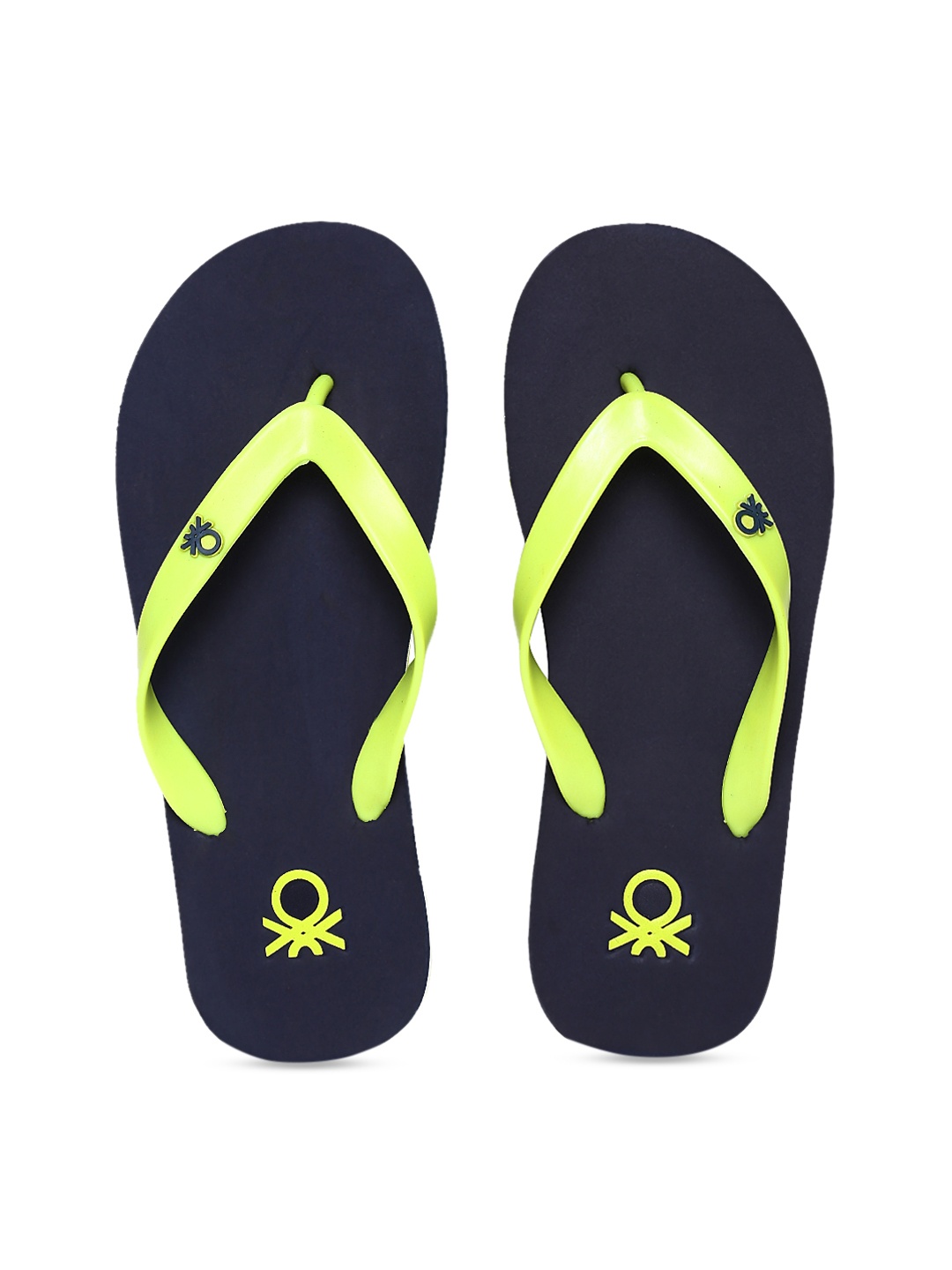United Colors of Benetton Men Lime Green & Navy Blue Solid Thong Flip-Flops