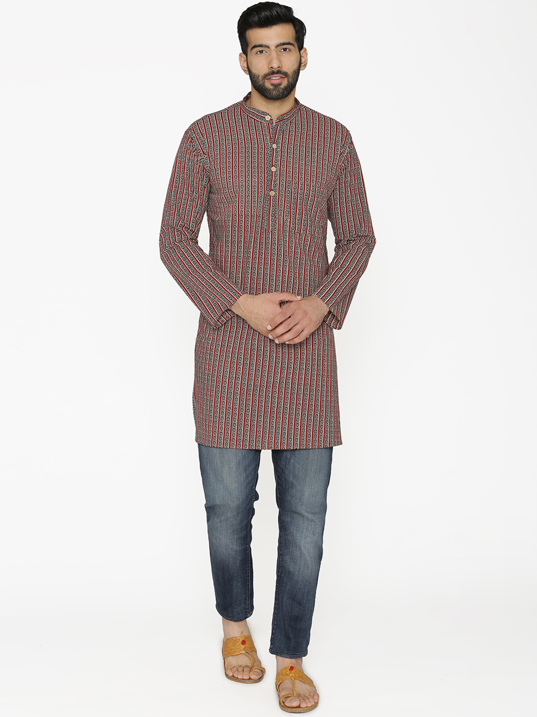 

Wintage Men Red & Black Striped Straight Kurta