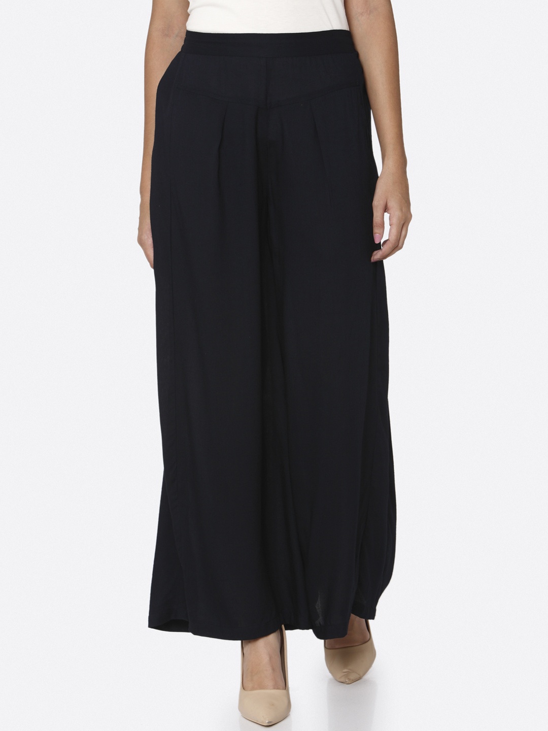 

RAISIN Women Navy Blue Solid Flared Palazzos