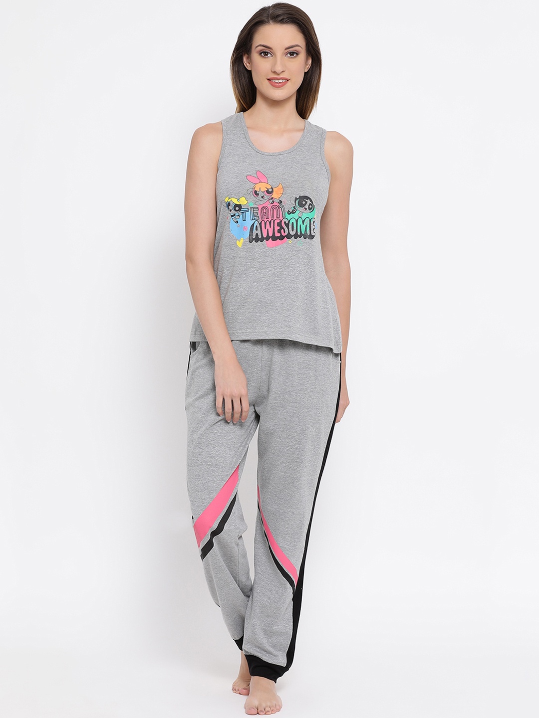 

Clovia Women Grey Printed Night suit LS0444P013XL