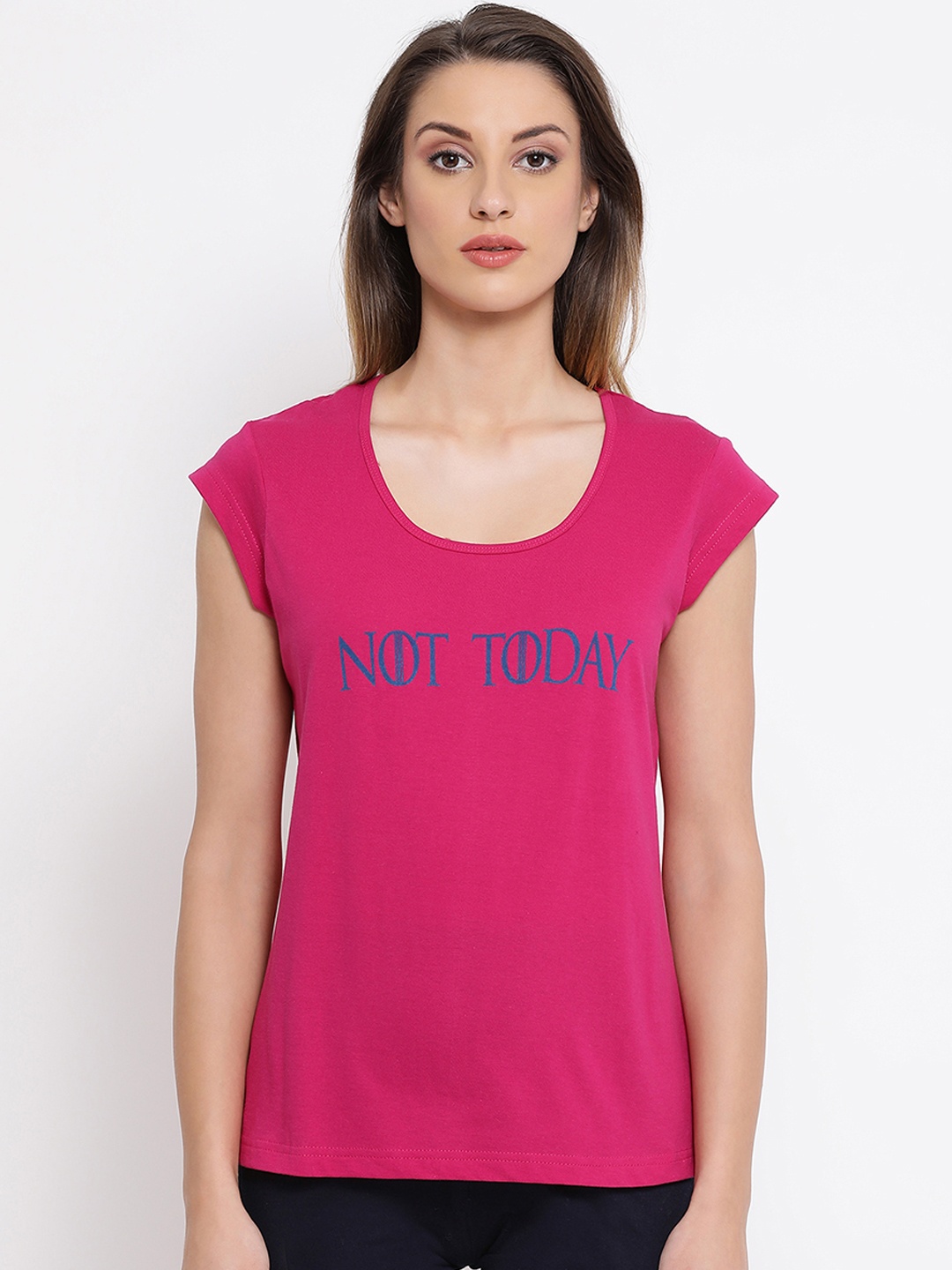 

Clovia Women Typography Print Cotton Rich Lounge T-shirt, Pink