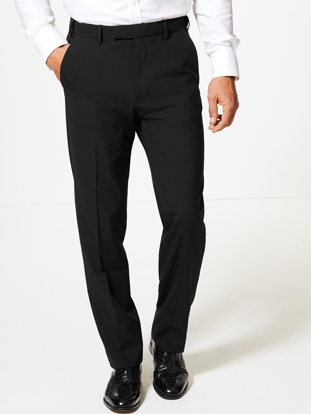 

Marks & Spencer Men Black Regular Fit Solid Formal Trousers