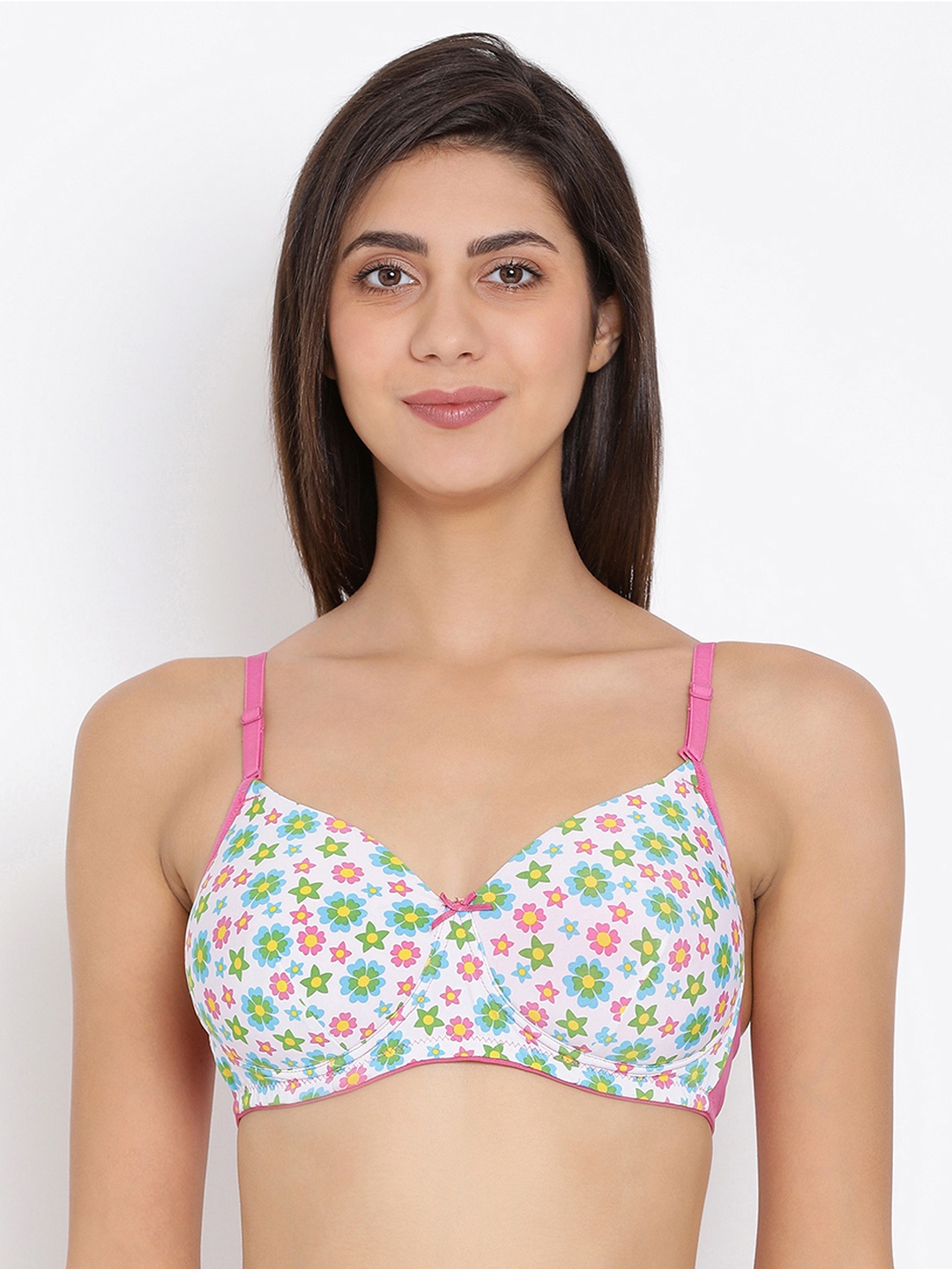 

Clovia Padded Non-Wired Floral Print T-Shirt Bra, White