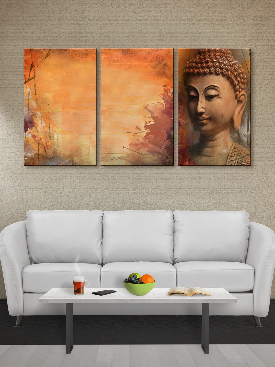 999Store Set of 3 Brown Lord Buddha Canvas Wall Art