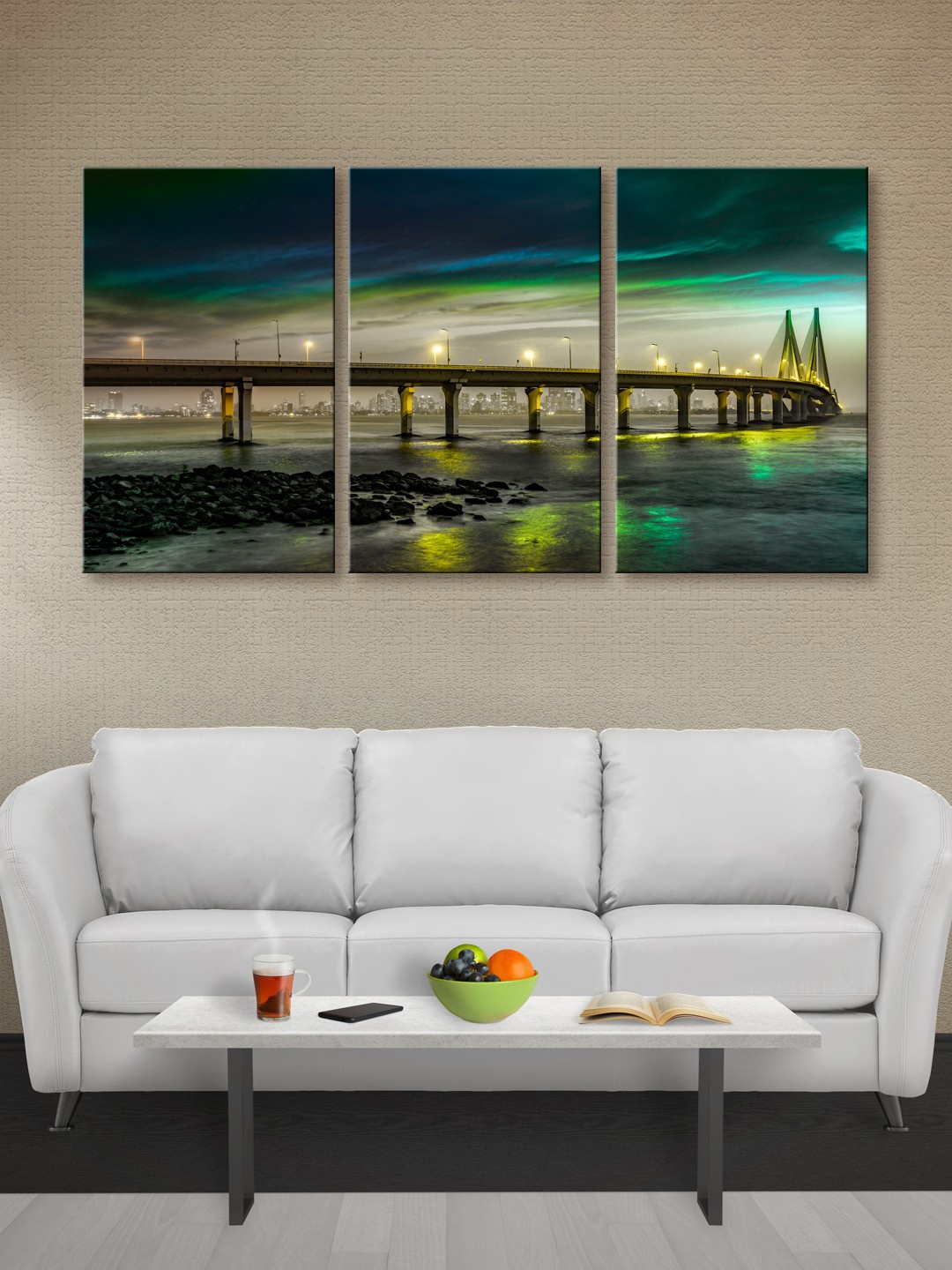 

999Store Set of 3 Multicoloured Long Bridge Canvas Wall Art, Multi