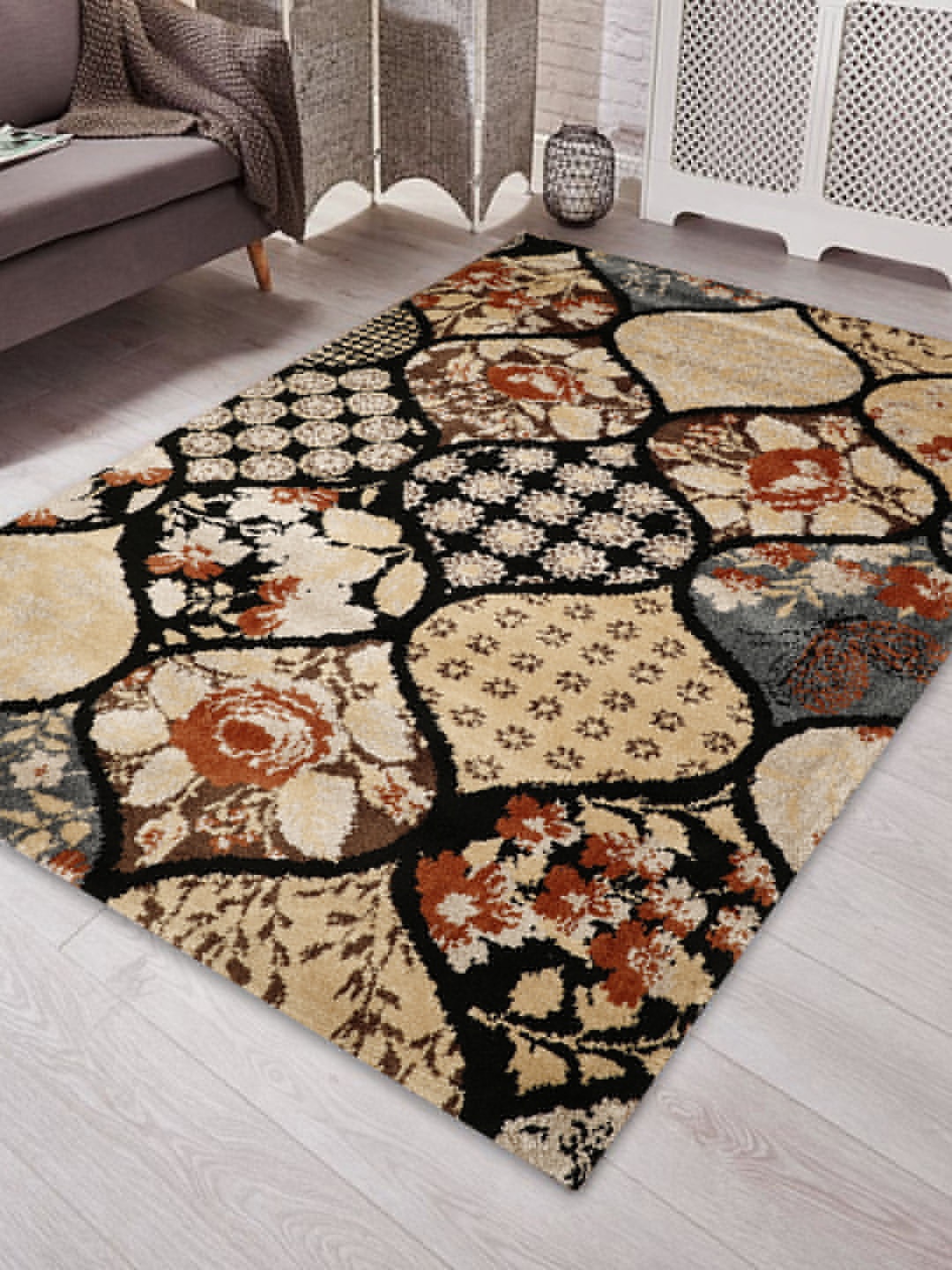 

PRESTO Multicoloured Printed Hand-Tufted Anti-Skid Polyester Carpet, Multi