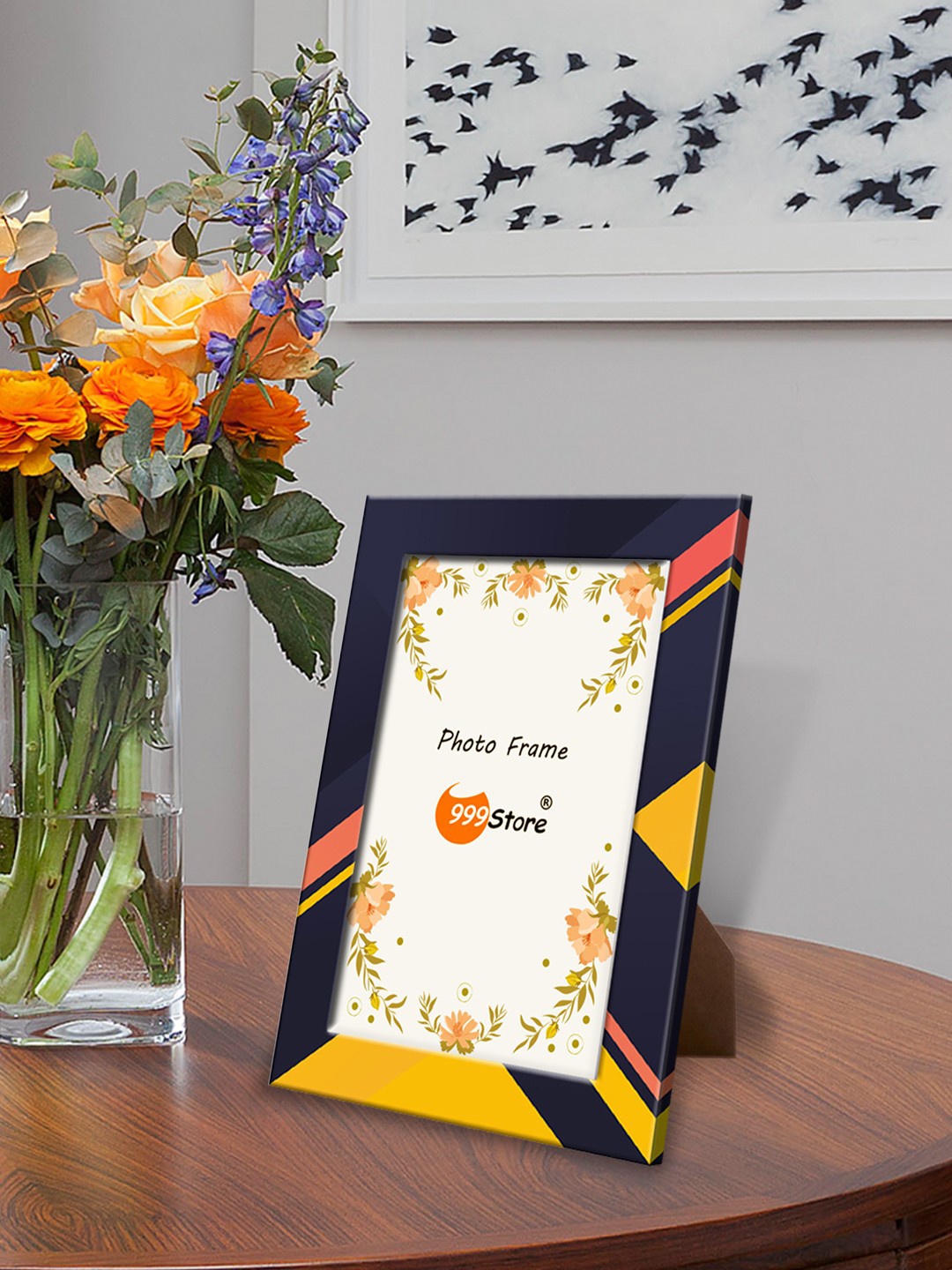 

999Store Unisex Black & Yellow Striped Photo Frame, Navy blue