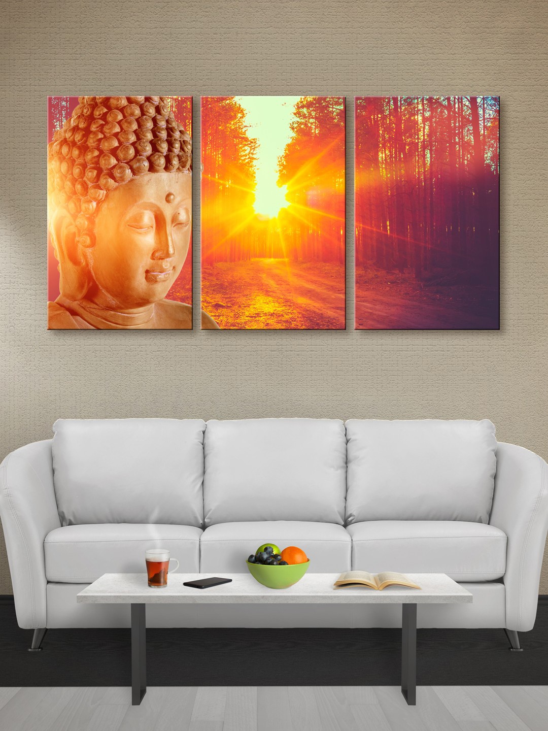 

999Store Set of 3 Brown & Yellow Lord Buddha Canvas Wall Art