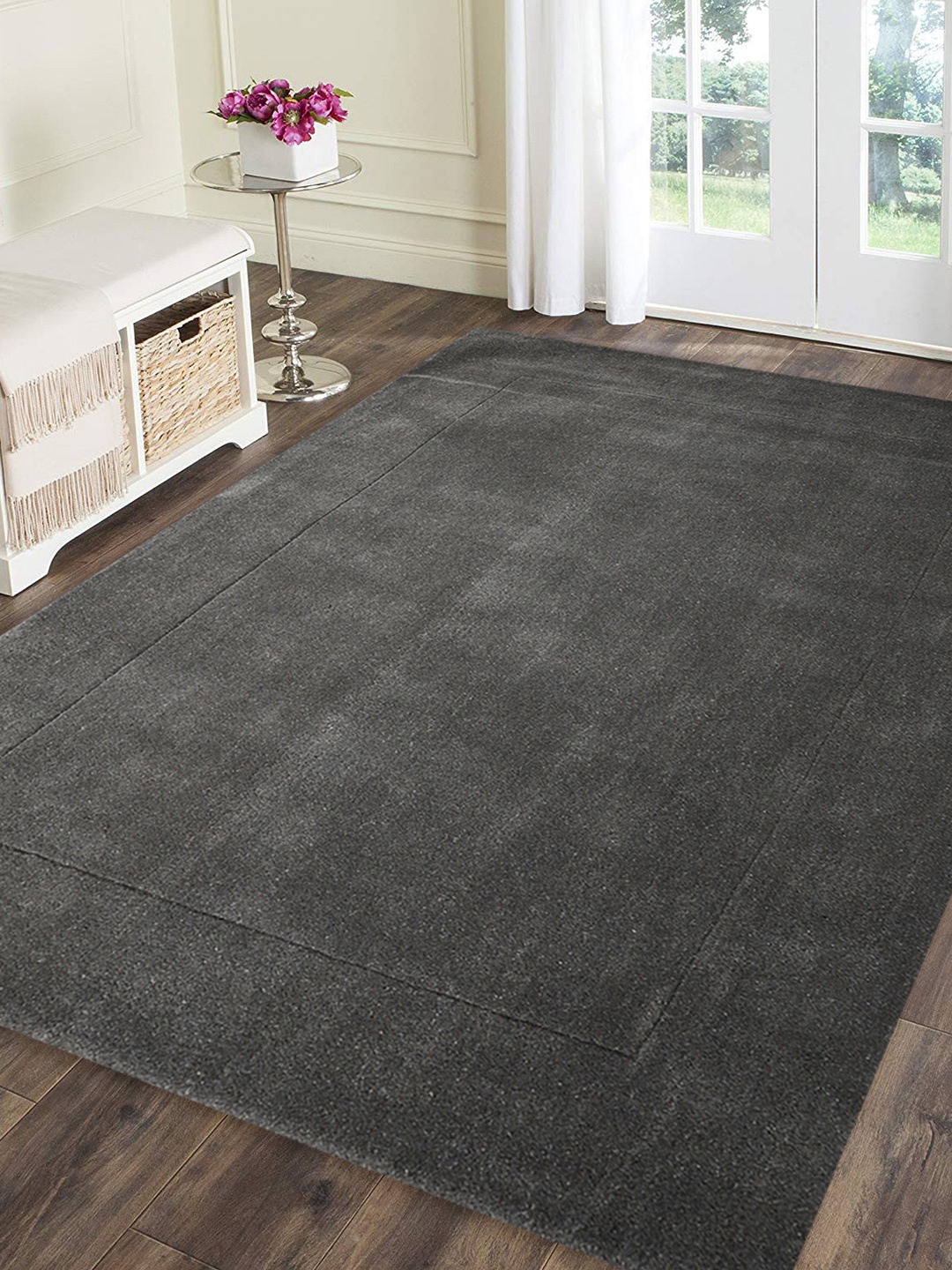 

PRESTO Grey Solid Hand-Tufted Anti-Skid Woolen Carpet