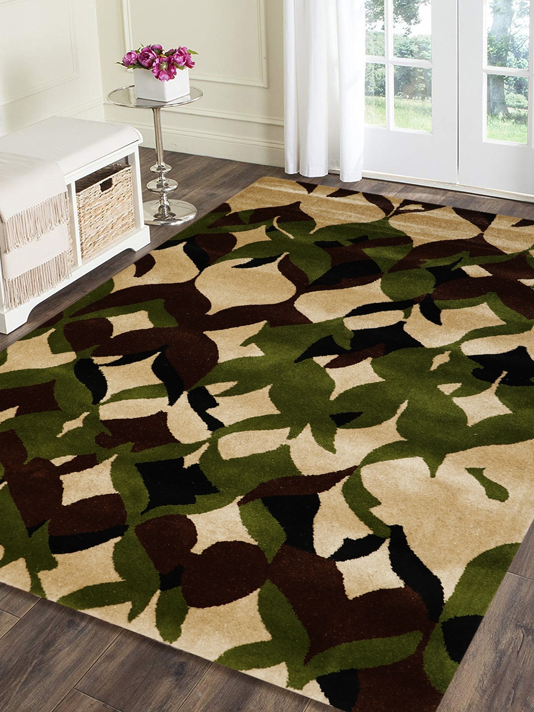 

PRESTO Multicoloured Printed Hand-Tufted Anti-Skid Woolen Carpet, Multi