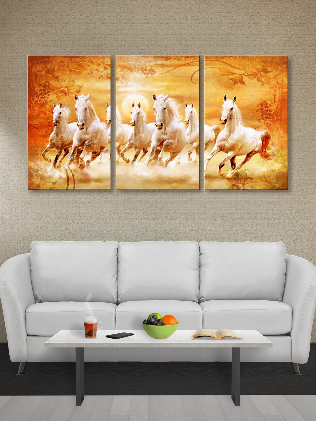 

999Store Yellow & White Horses Canvas Wall Art